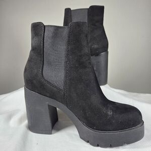 Black Chunky Platform Ankle Boots Block Heel Goth Y2K Size 7.5